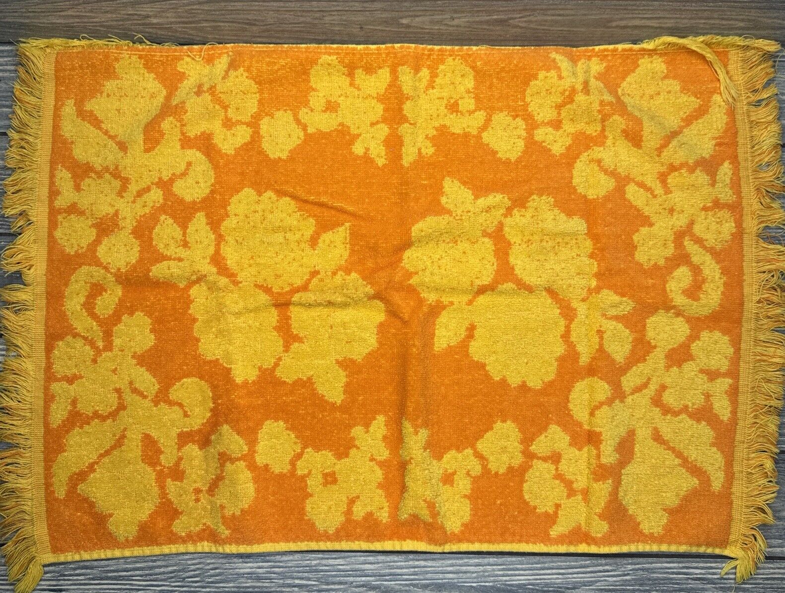 Vtg Cannon Monticello Cotton Hand Dish Towel Orange With Yellow Flowers 16x23”