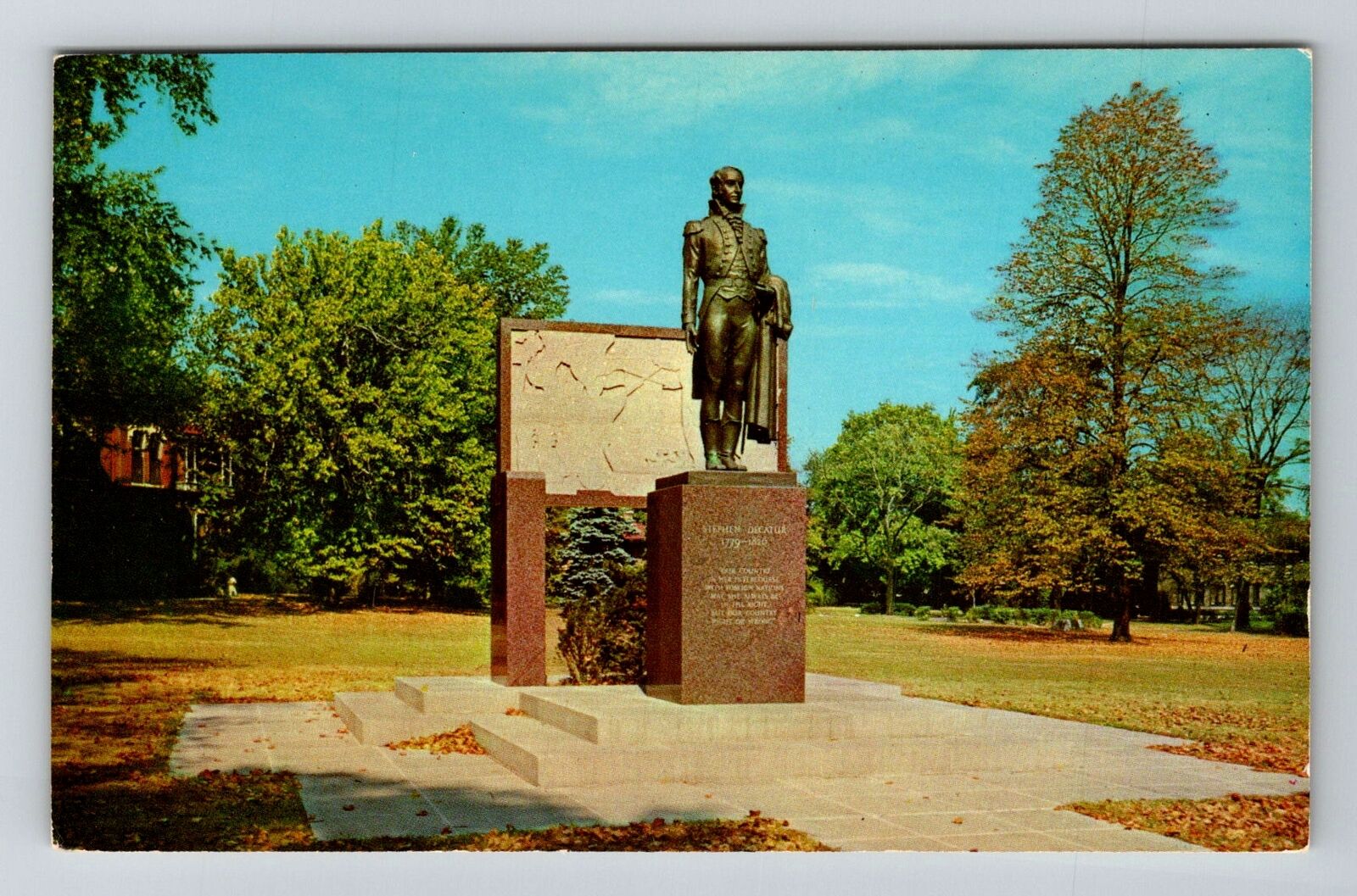 Decatur IL-Illinois, Statue of Stephen Decatur, Antique Vintage Postcard
