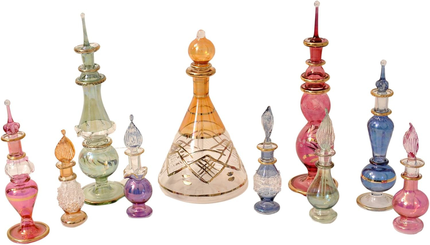 CraftsOfEgypt Egyptian Perfume Bottles Mix Collection a Set of 10 Hand Blown Dec