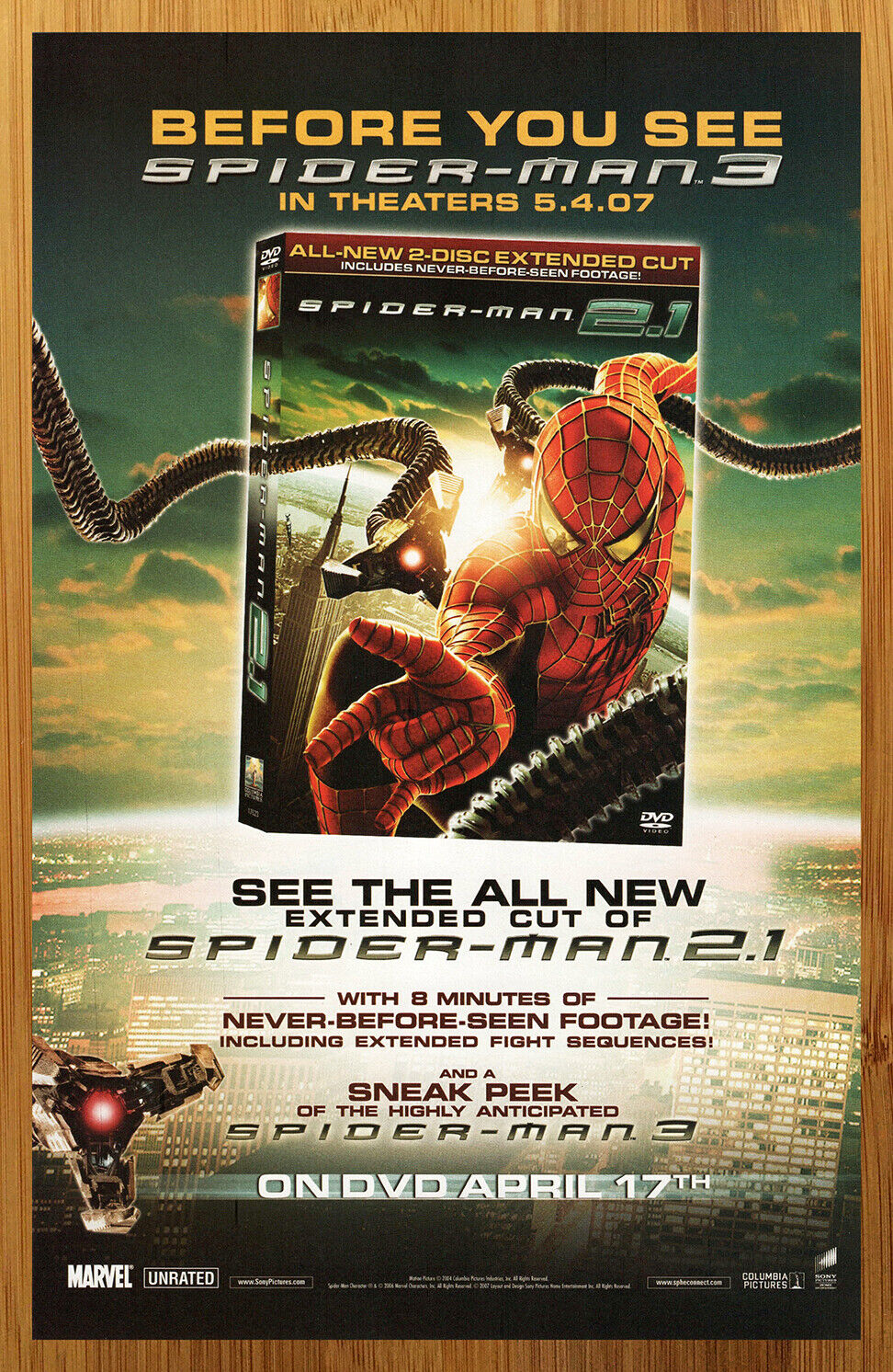 2007 Spider-Man 2.1 3 DVD Print Ad/Poster Tobey Maguire Movie Promo Wall Art 