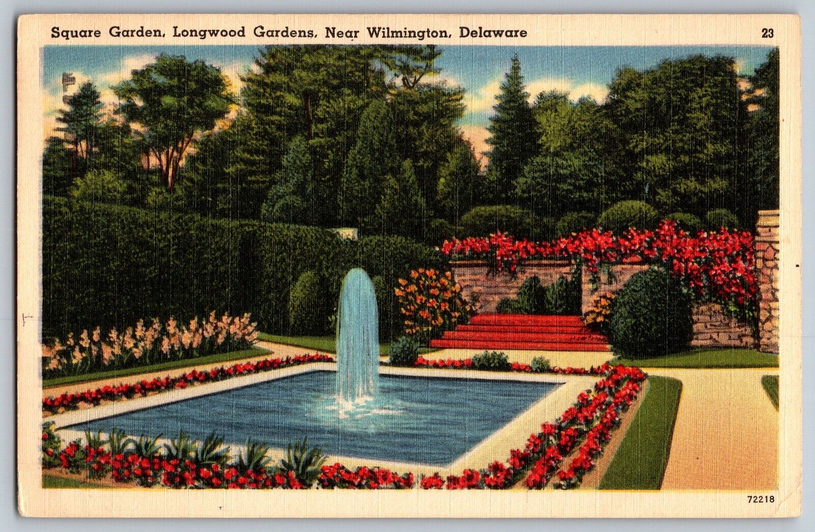 Wilmington, Delaware DE - Square Garden, Longwood Gardens - Vintage Postcard