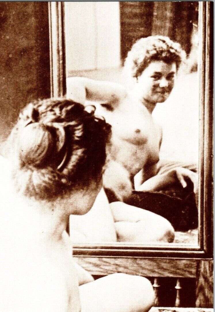 Vintage French Risque Postcard1940s Nude Model Mirror View