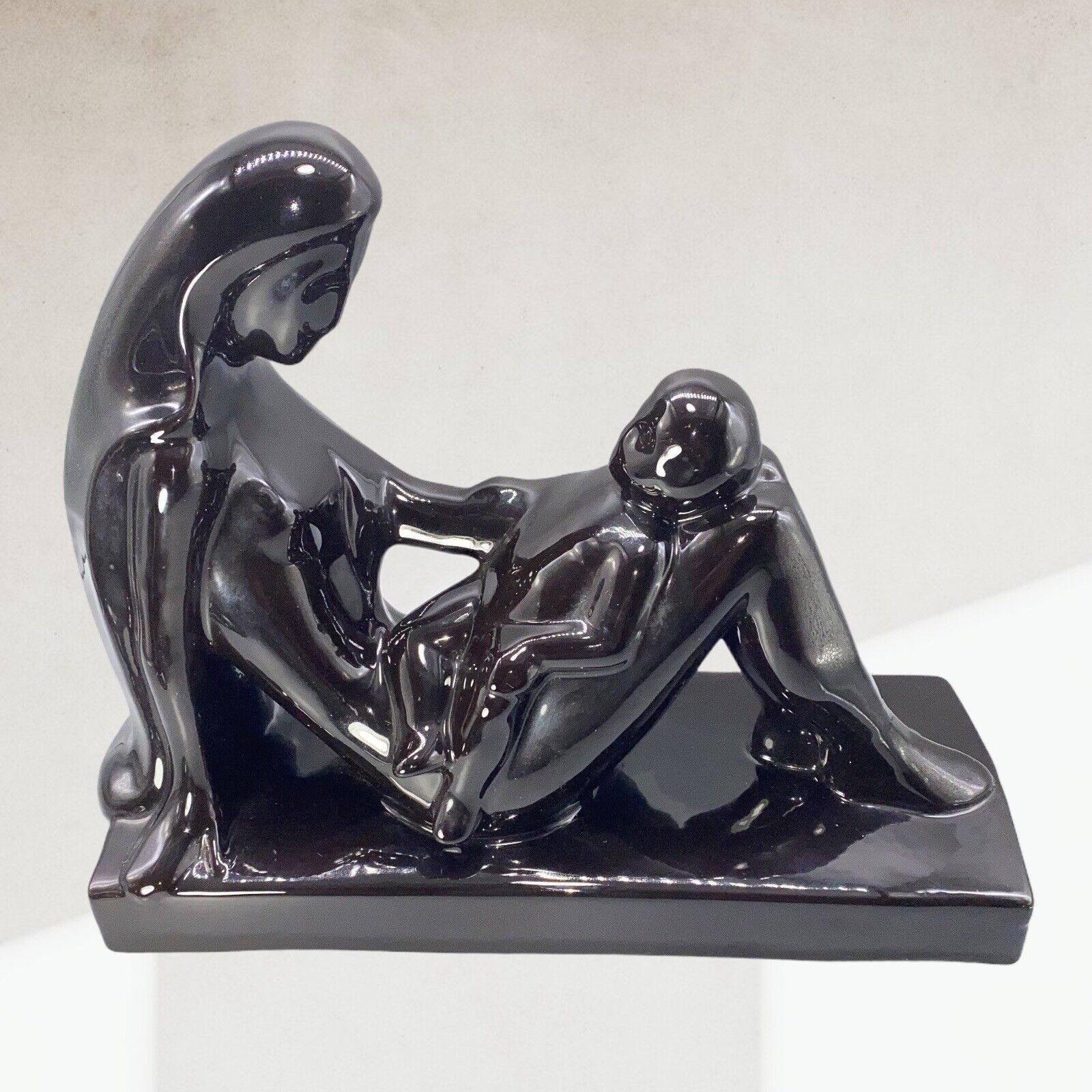 Vintage Royal Haeger Mother and Child Ceramic Statue Sculpture Black Glaze Gloss