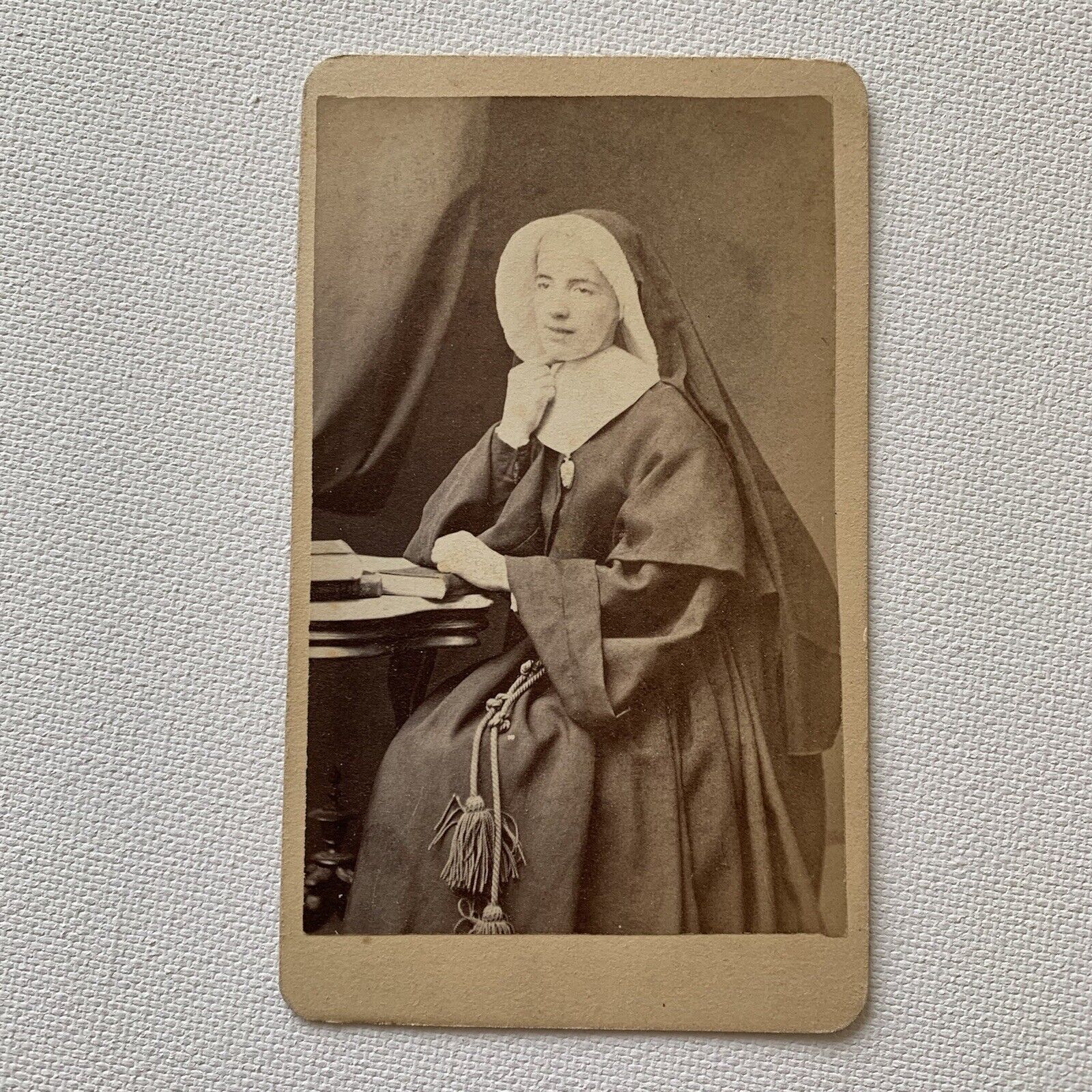 Antique CDV Photograph Beautiful Young Woman Catholic Nun Habit Bible Joliet IL
