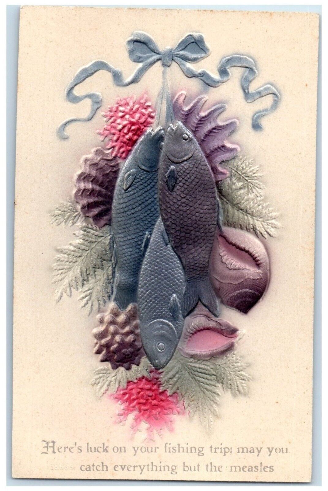 c1910's Catches Fishes Airbrushed Embossed Unposted Antique Postcard