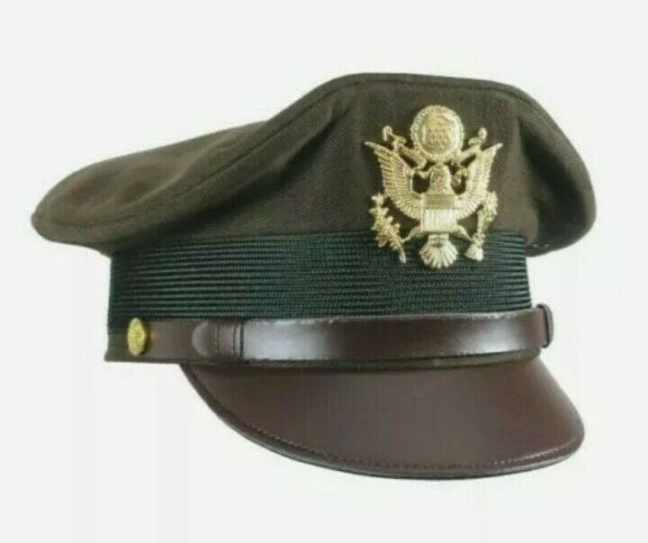 US Army Officers Visor Cap Chocolate All Sizes Repro WW2 Crusher Service Hats