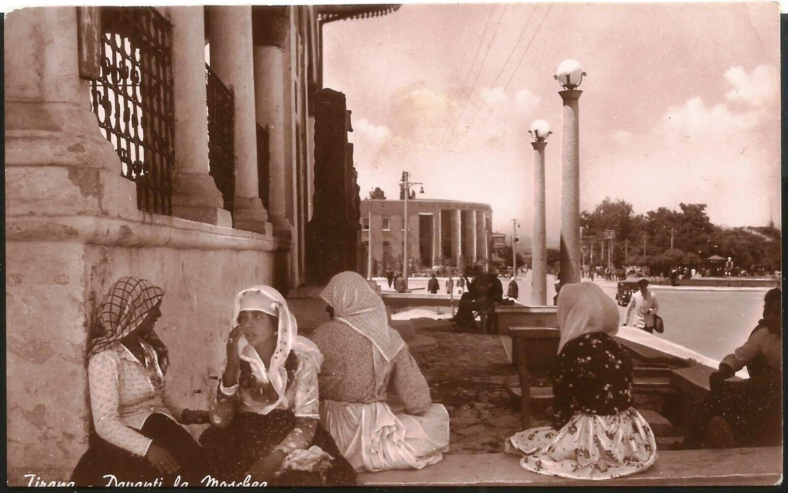 Albania Albanien Albanie 1941 Postcard Tirana Mosque Moschea Women Costumes