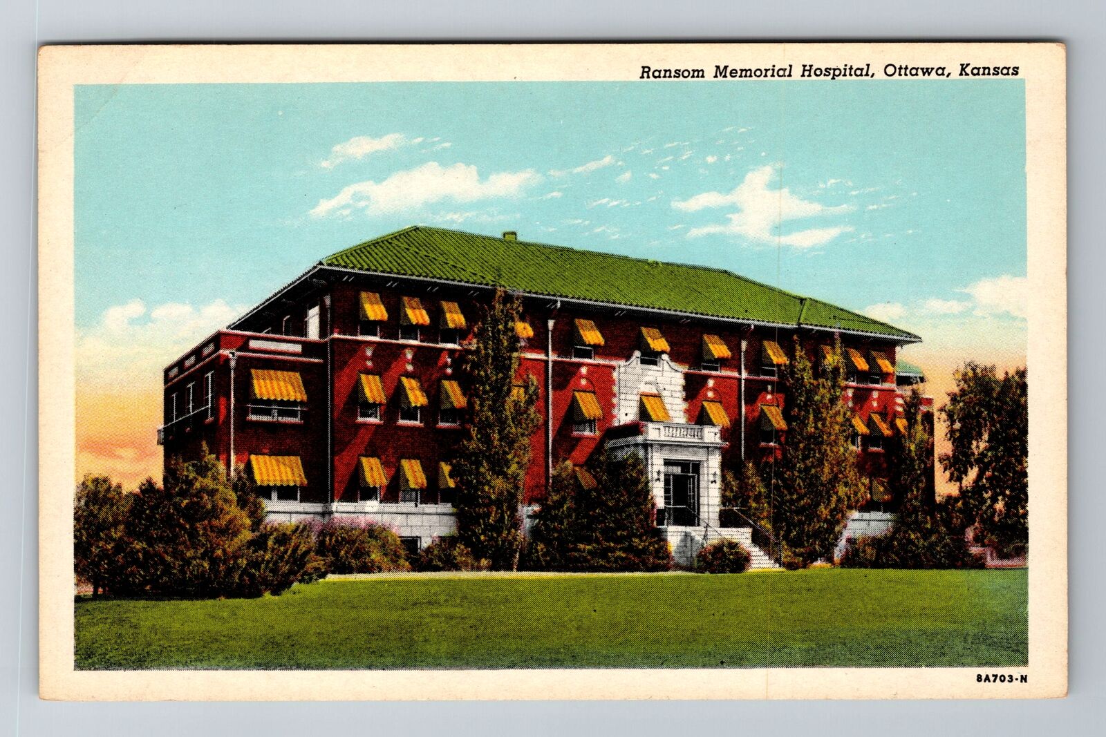 Ottawa KS-Kansas, Ransom Memorial Hospital, Antique, Vintage Souvenir Postcard