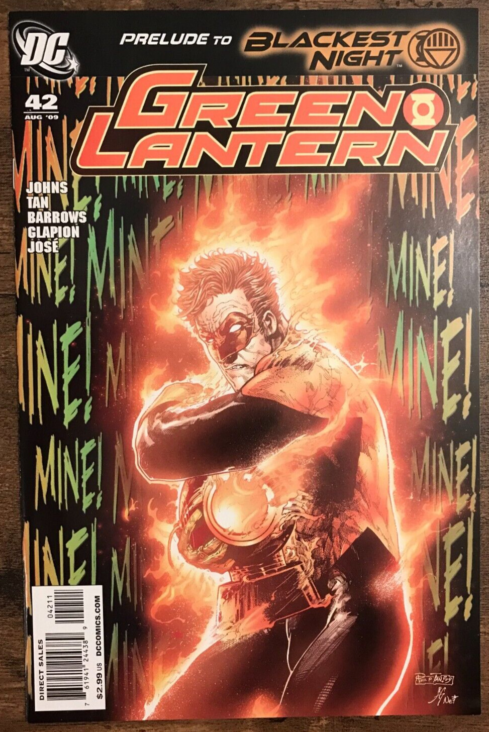 Green Lantern #42 By Johns Tan Larfleeze Corps Blackest Night Variant A 2009