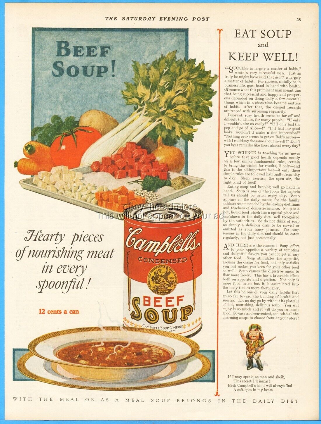 1927 Campbell\'s Soup Kid Ad Sheik Eat Soup and Keep Well 1920\'s Kitchen Decor