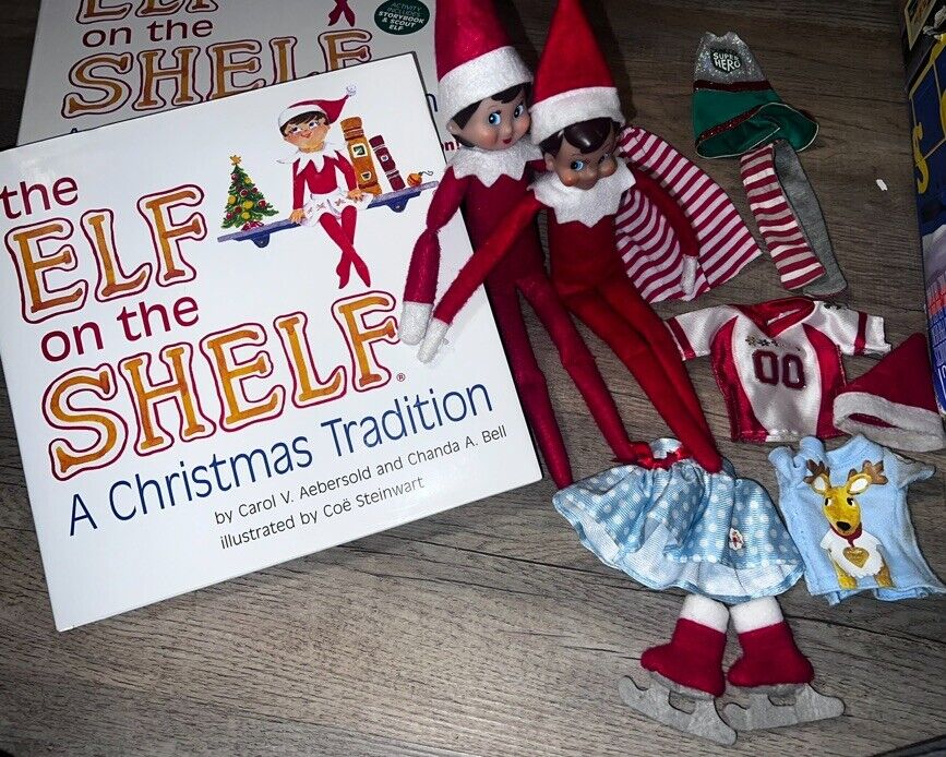 Elf on The Shelf Bundle Lot Of 2 Elves With Accessories & Outfits