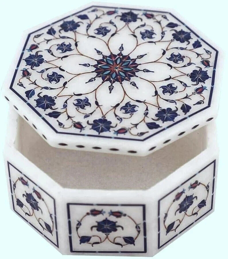 Gemstone Inlay Work Trinket Box for Housewarming Gift Octagon Shape Jewelry Box