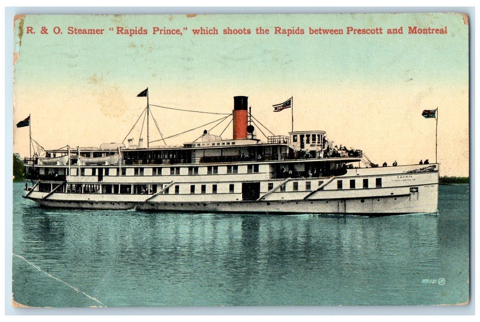 1913 Steamer Rapids Prince Scene Prescott And Montreal Quebec Canada CA Postcard