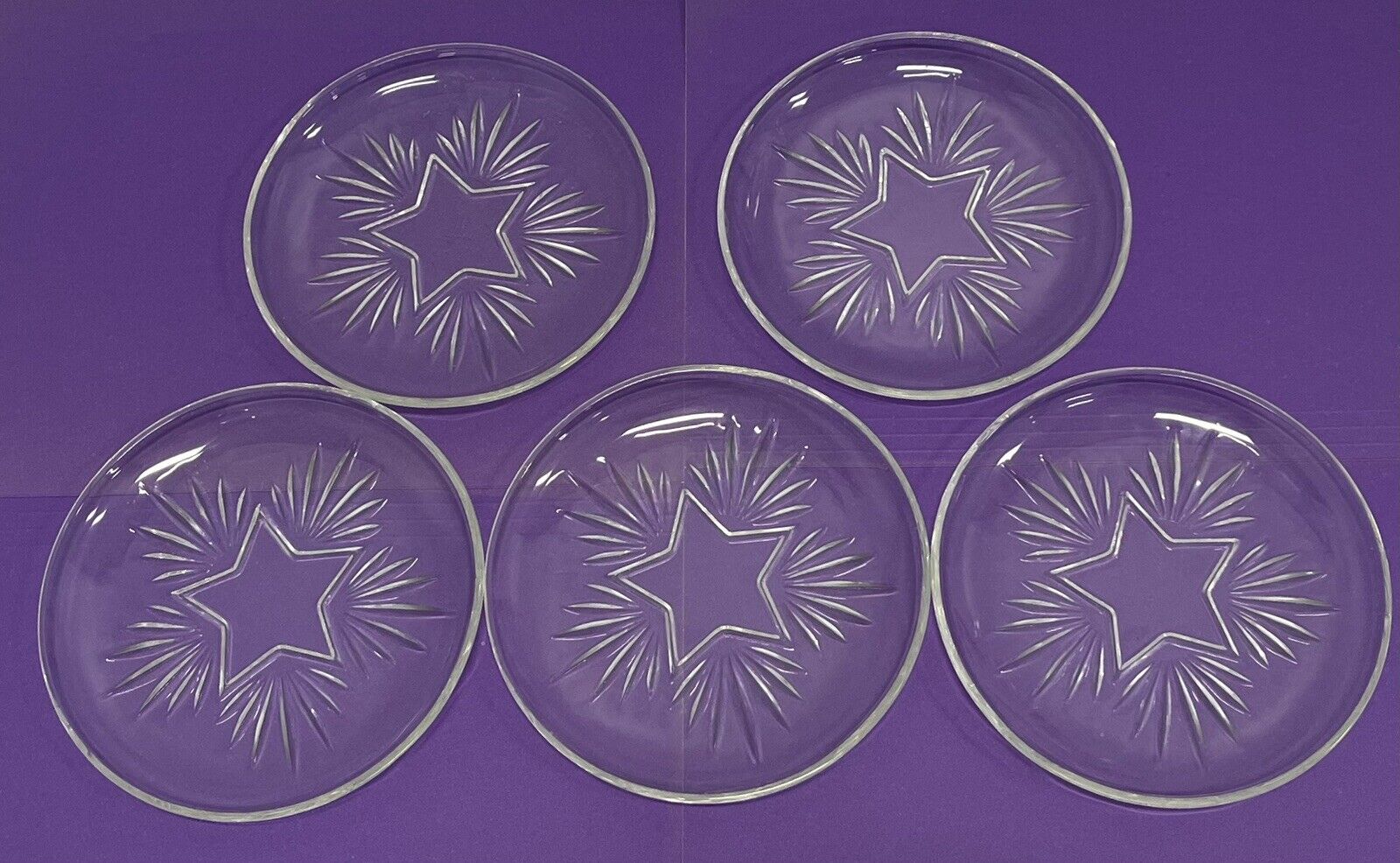 Vintage Federal Star Glass Plates; Set Of 5; Approximately 5-6in