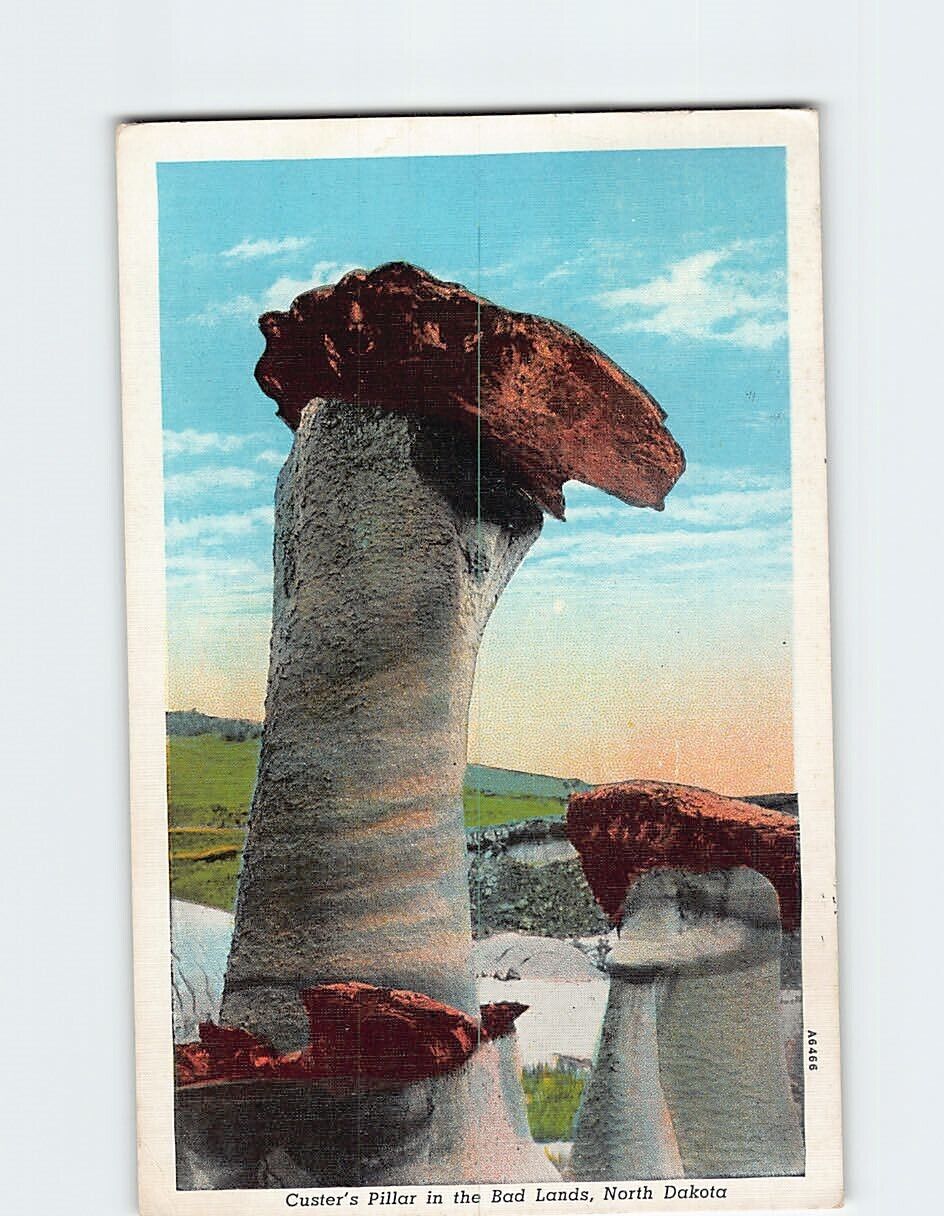 Postcard Custer's Pillar Bad Lands North Dakota USA