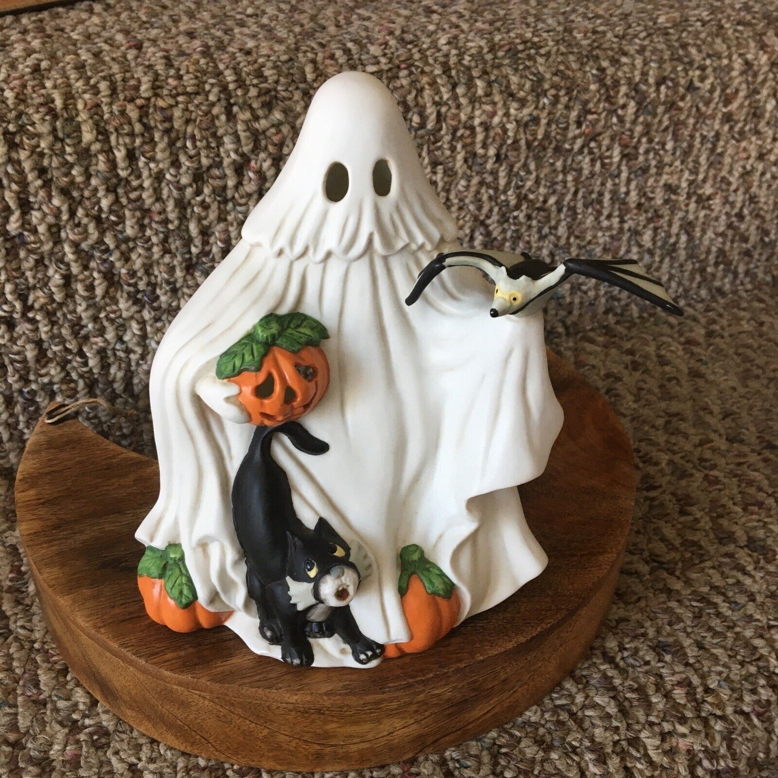 Vtg Halloween Ghost Freddie the Ghost Prettique Porcelain Light Black Cat Creepy