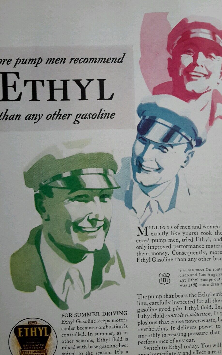 1931 ETHYL Gasoline ad Gas Pump Men original vintage print advertising 