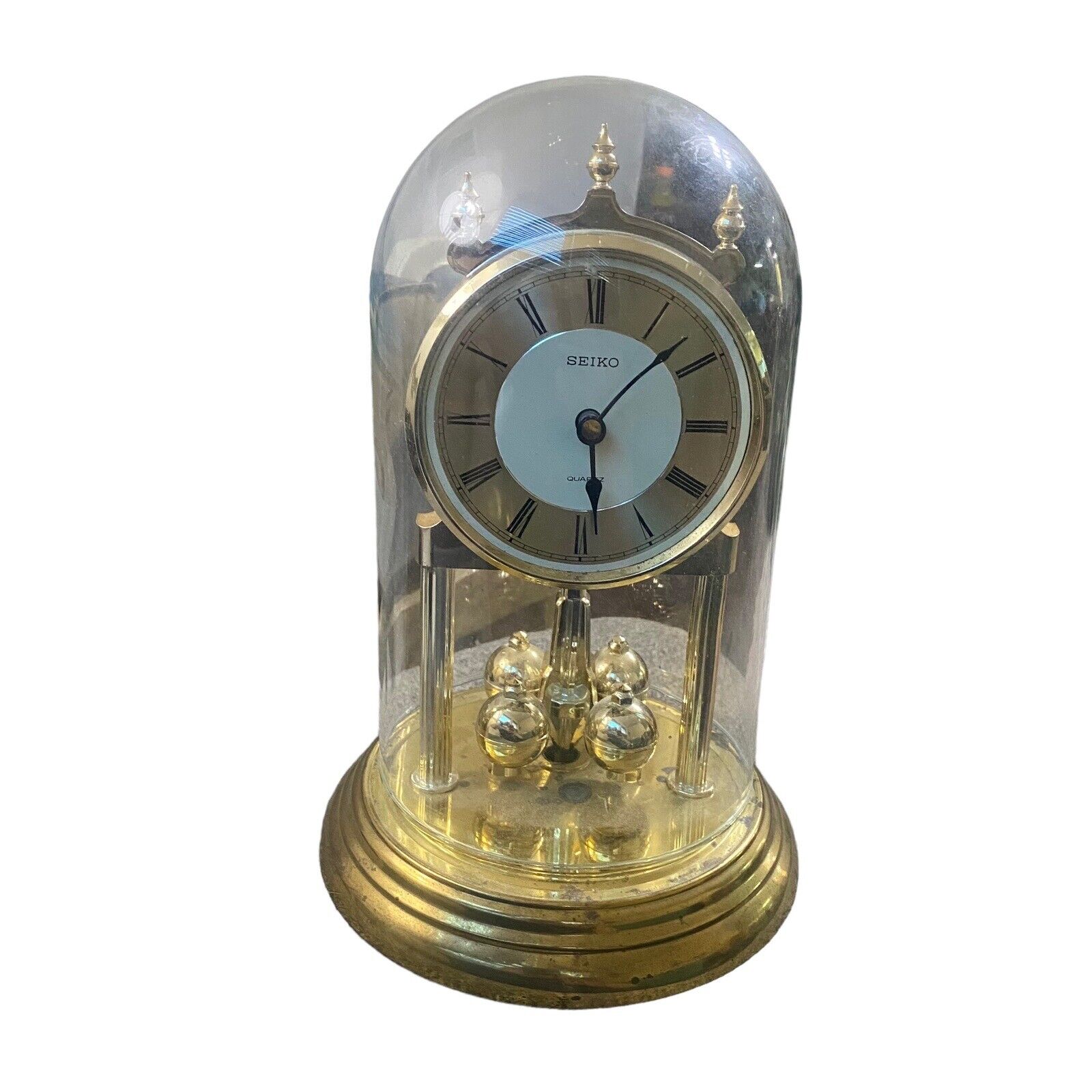 Vintage Seiko Gold Tone 40th Year Anniversary Glass Dome Mantel Clock QXG501GD