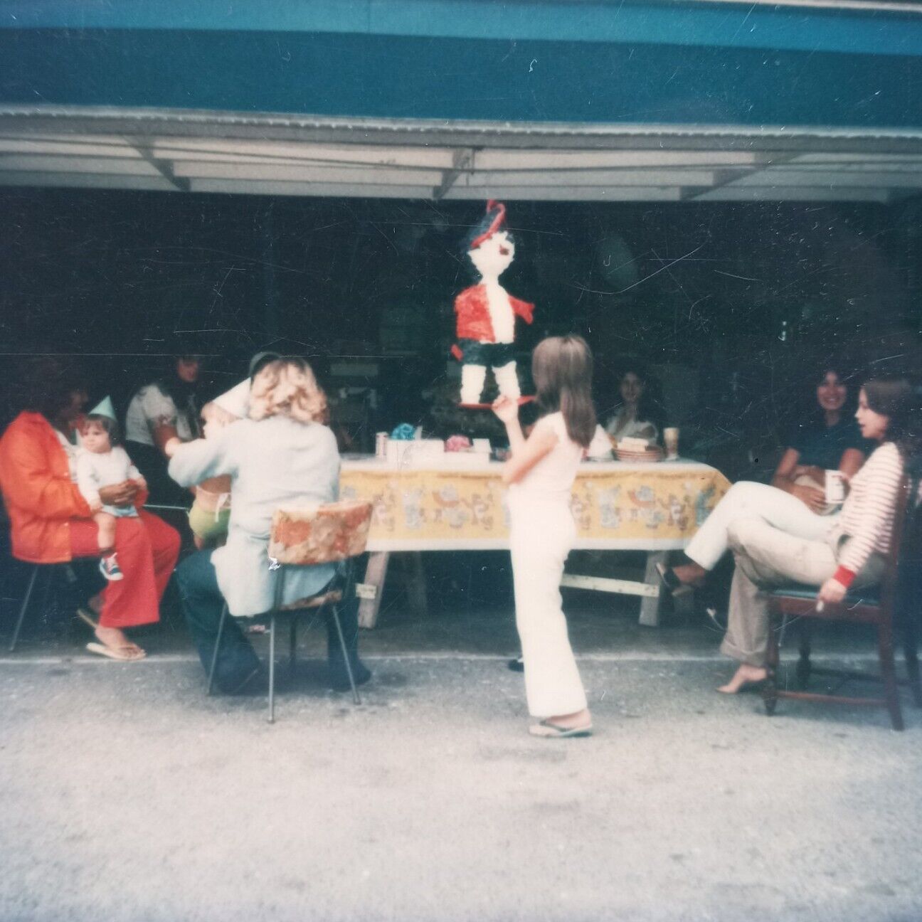 Vintage Polaroid Photo Birthday Party Pinata Children Ladies Found Art Snapshot