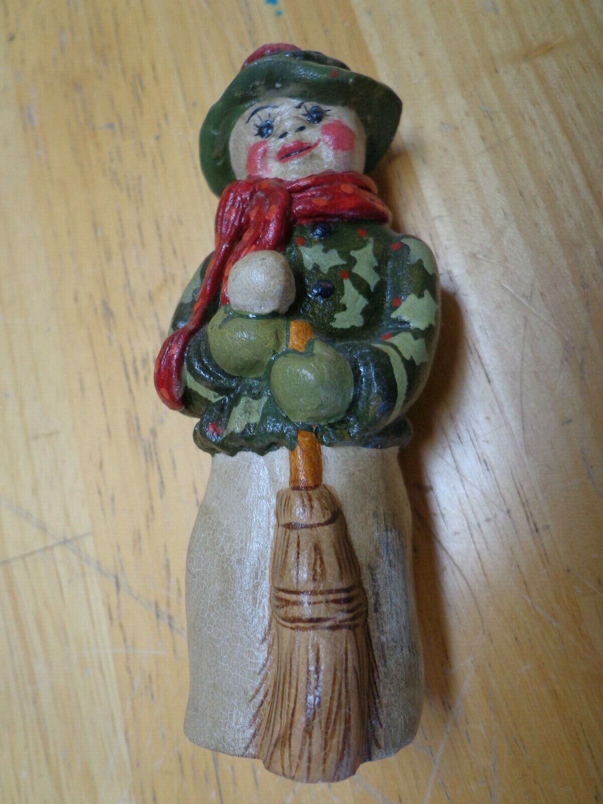 Vaillancourt Folk Art Chalkware Snow Lady with Broom #9935 - 1999 Second
