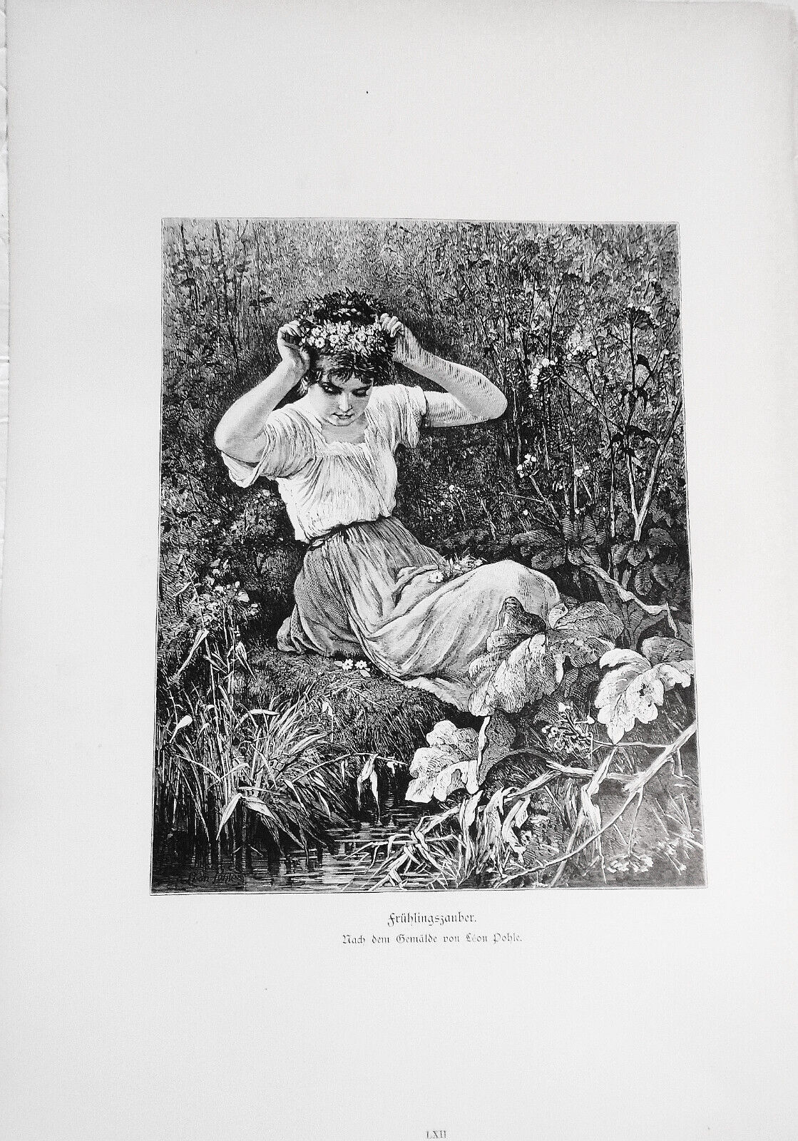 Frühlingszauber, by Leon Pohle -- 1886 -- Original antique print