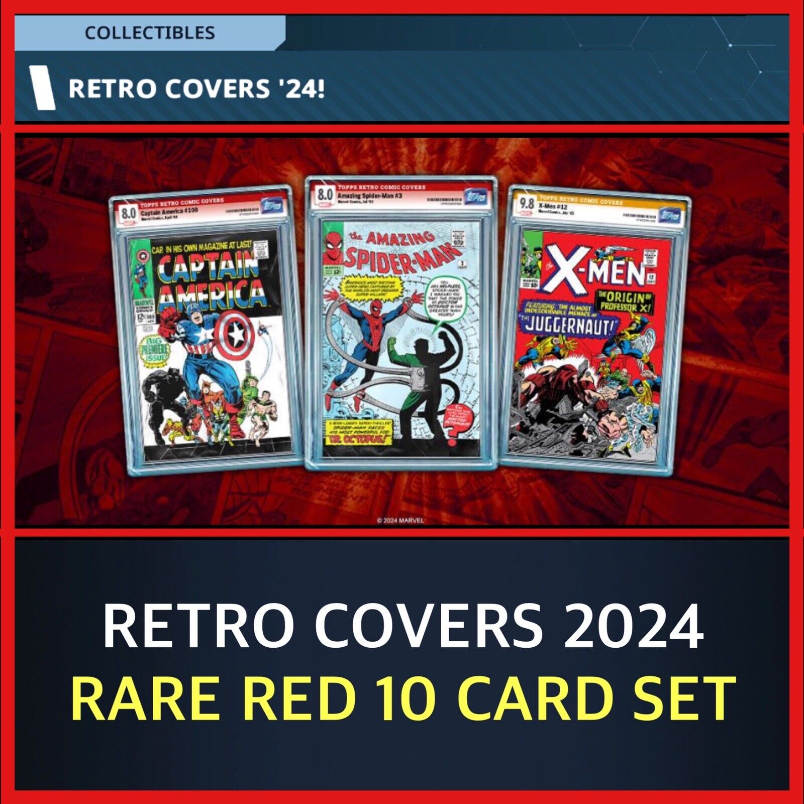 RETRO COVERS 2024-RARE RED 10 CARD SET-TOPPS MARVEL COLLECT DIGITAL