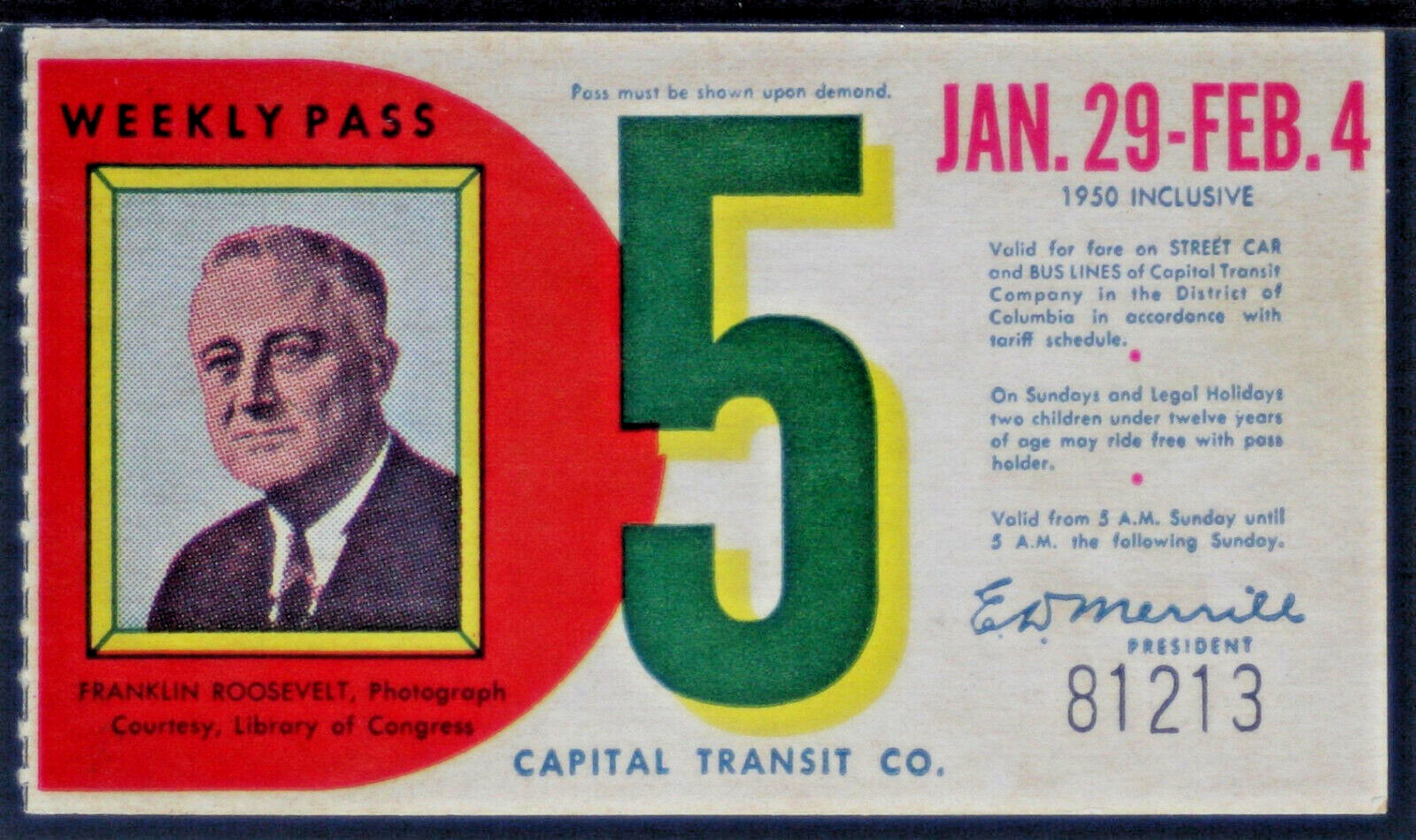 Capitol Transit Co. Presidential - FDR Jan 29 - Feb 4   PASS422
