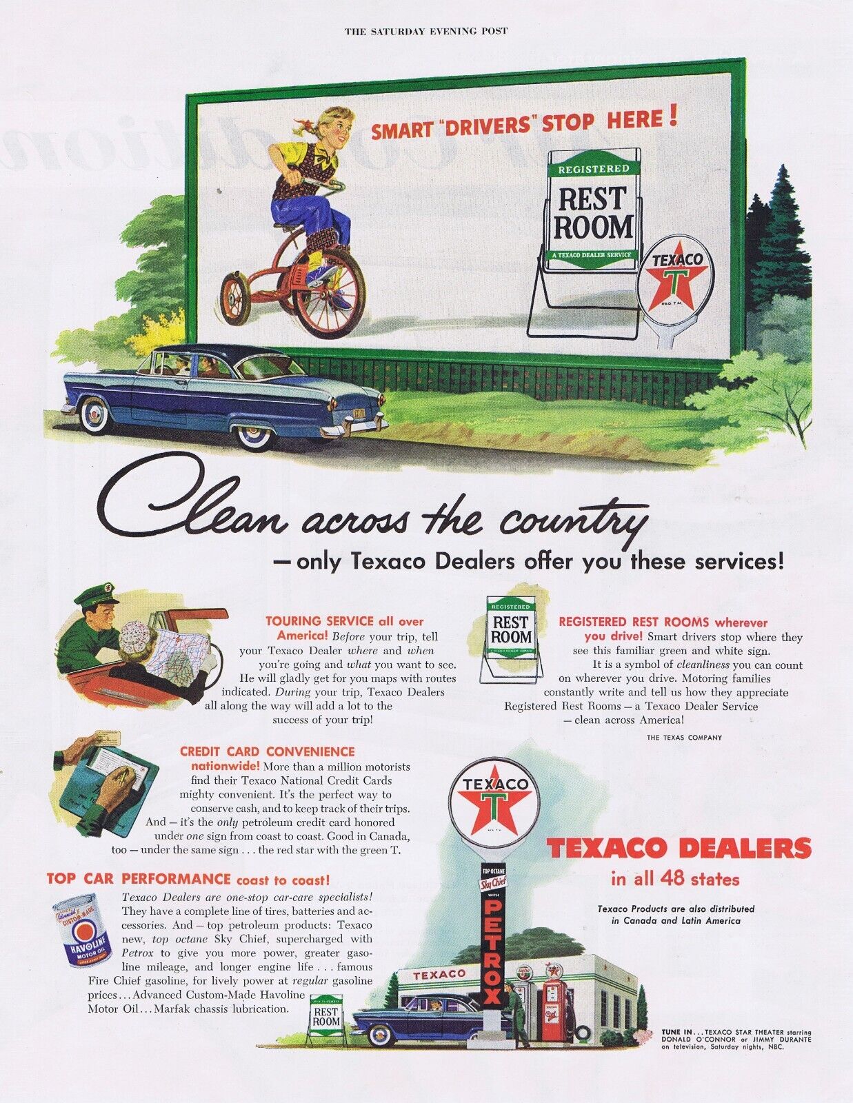 1955 TEXACO DEALERS SERVICE STATIONS SERVICES Original Magazine Ad