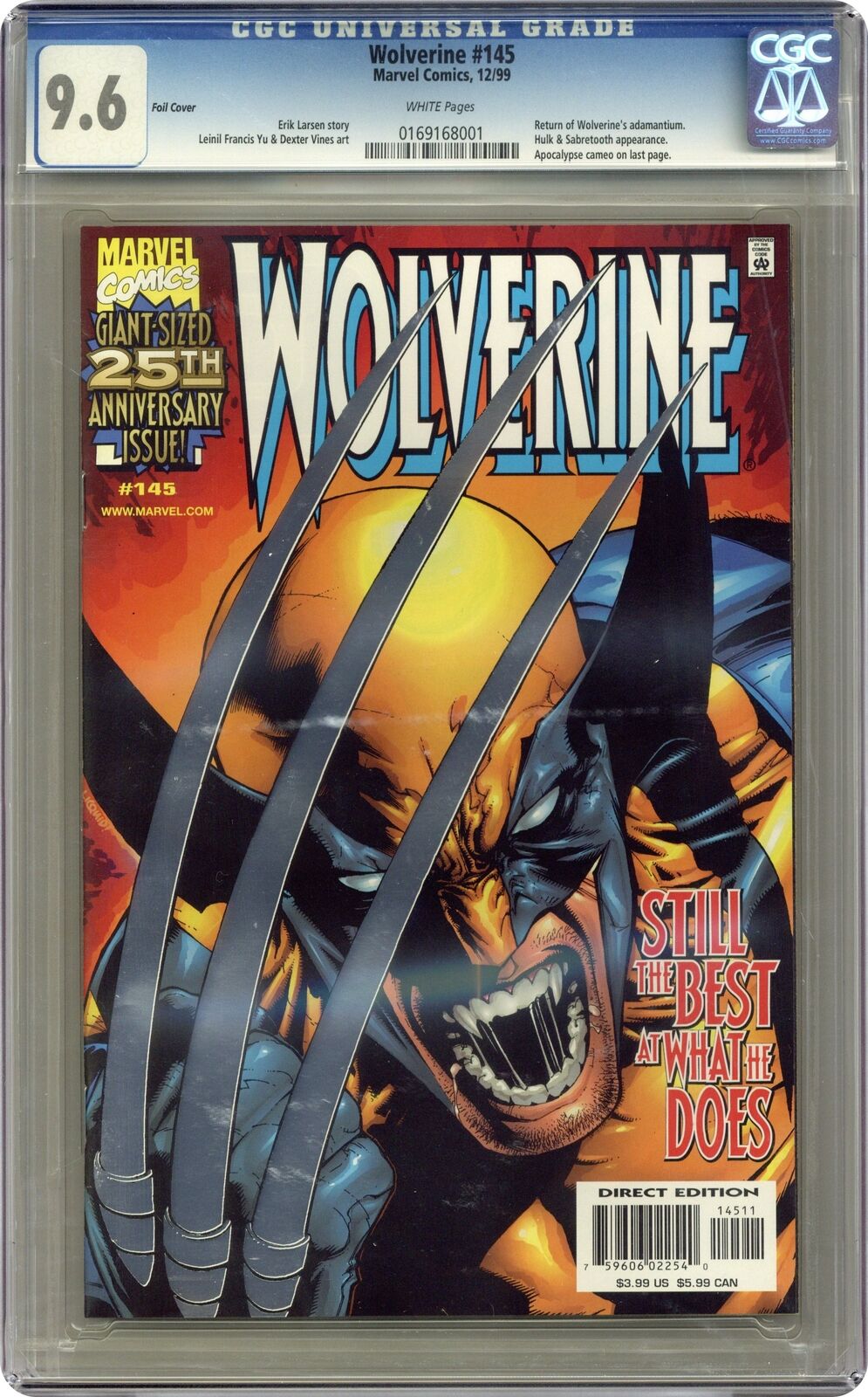 Wolverine #145A Silver Foil 1st Printing CGC 9.6 1999 0169168001