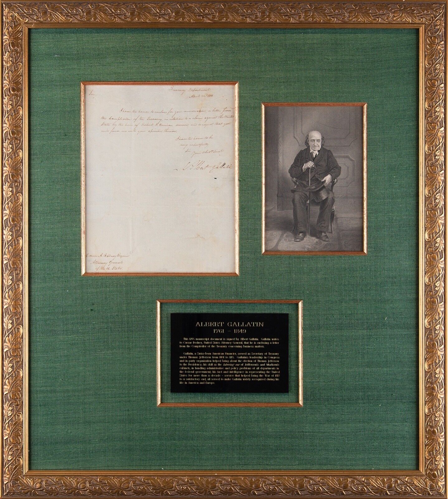 Albert Gallatin  -  Secretary  of the Treasury - signed letter 1811