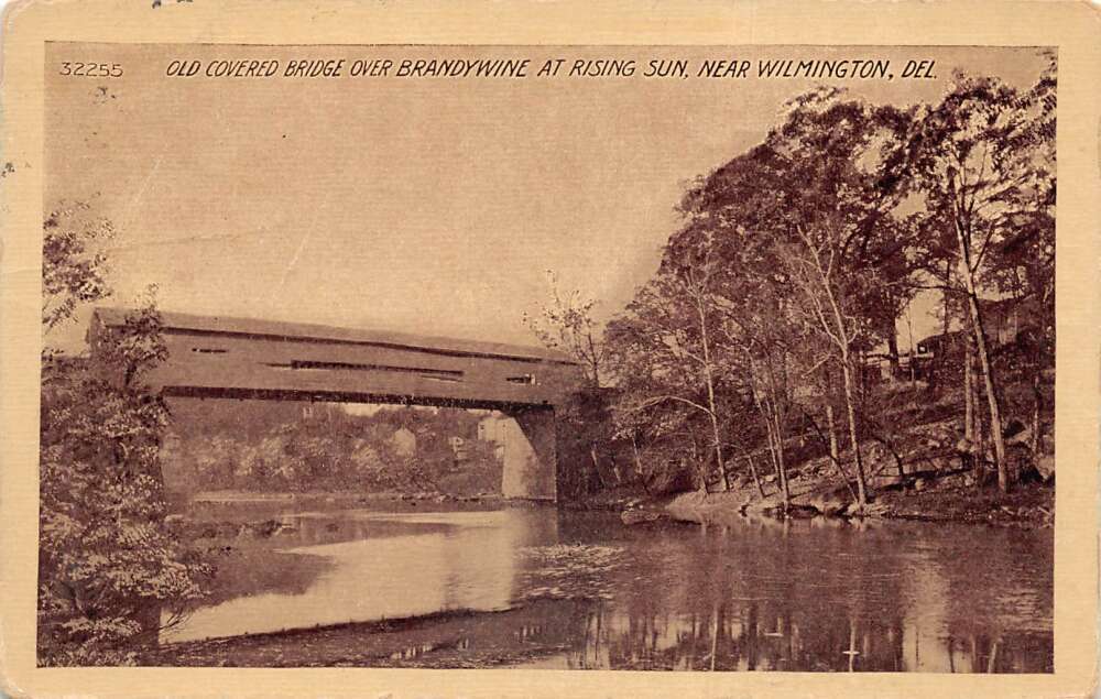 Wilmington Delaware Rising Sun Old Covered Bridge Brandywine River PC AA83263