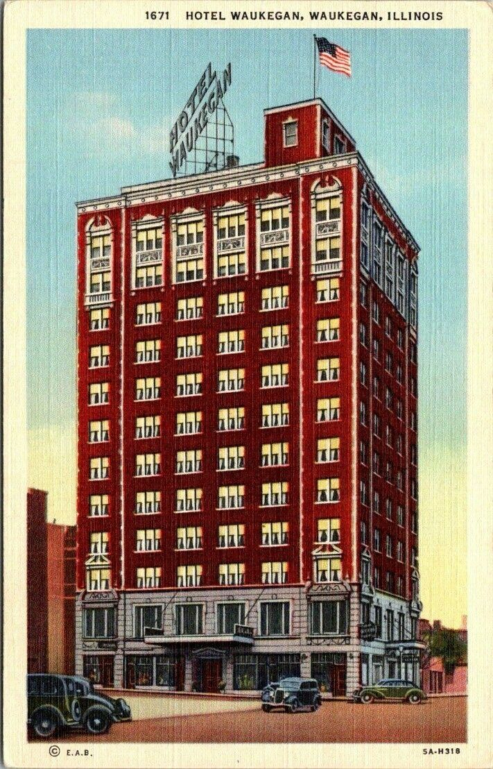 c1940s Hotel Waukegan in Waukegan Illinois Vintage Postcard 