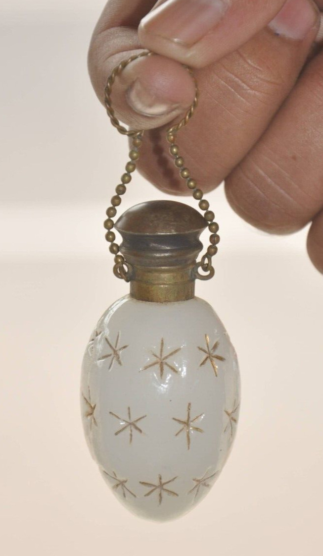 Vintage Cut Glass Oval/Egg Shape White Star Design Perfume Bottle, Collectible