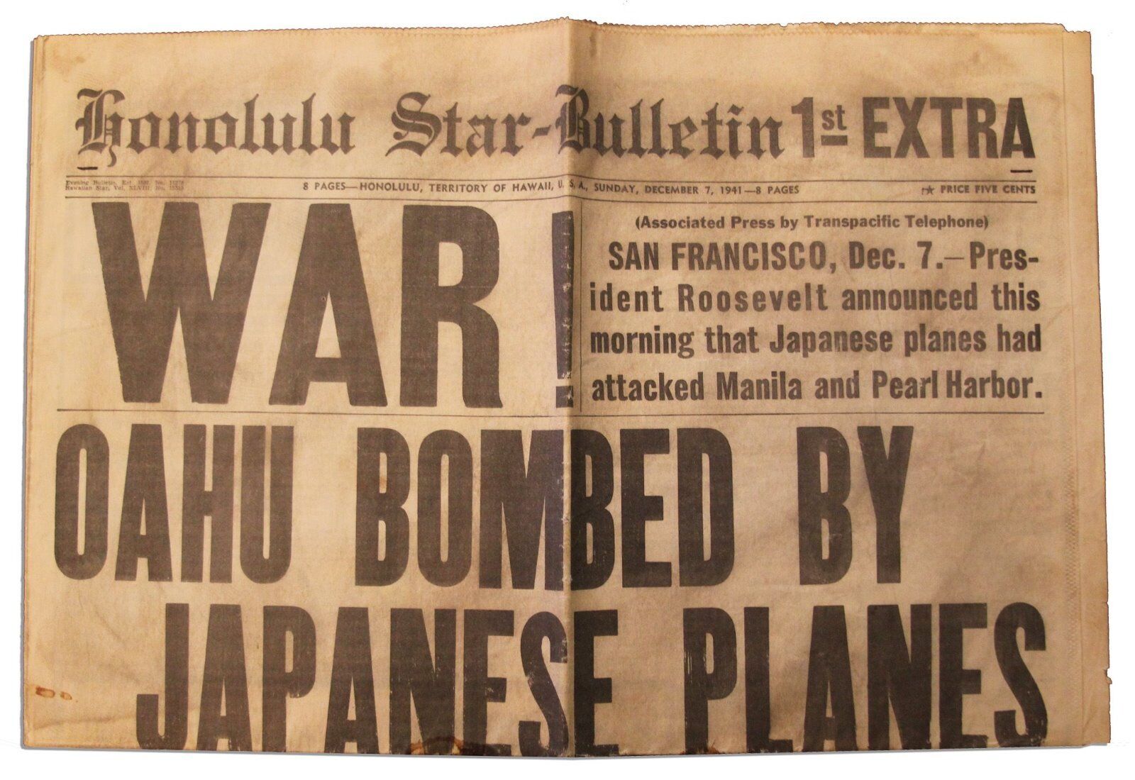Pearl Harbor Dec 7 1941 Honolulu Newspaper Replica