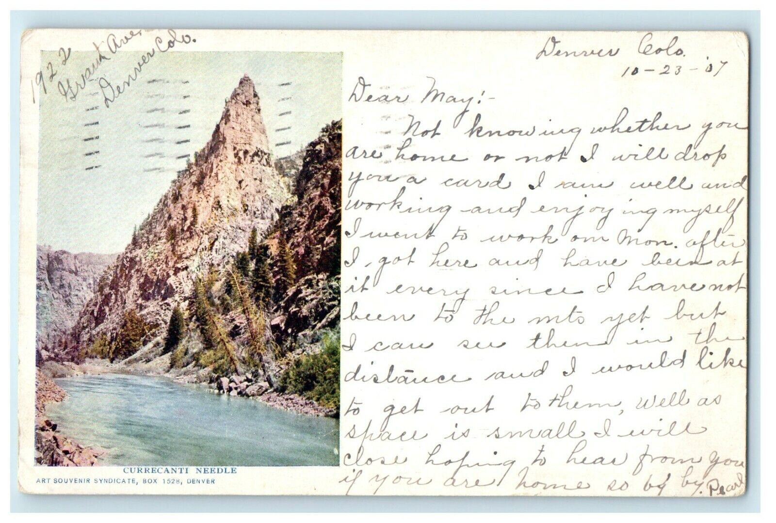 1907 Currecanti Needle, Grant Avenue, Denver Colorado CO Antique Postcard