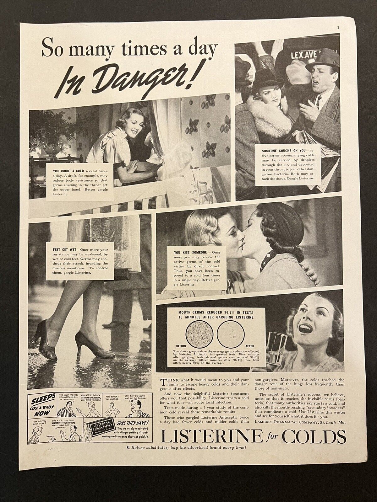 Vtg 1930s LIsterine Cough Drops for Colds AD