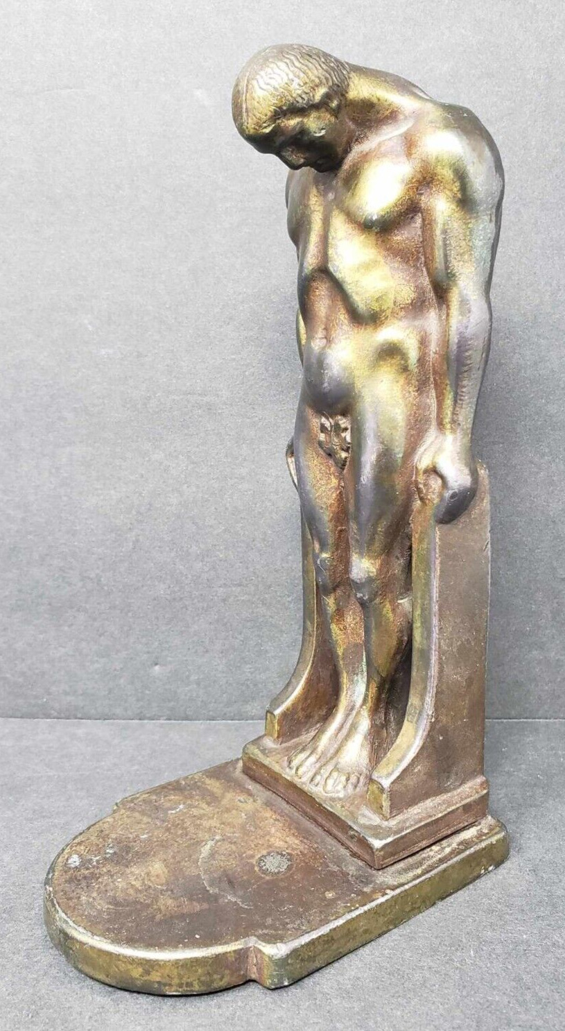 Oscar B. Bach Gilt Bronze Art Deco Male Nude Telamon Bookend Signed Original