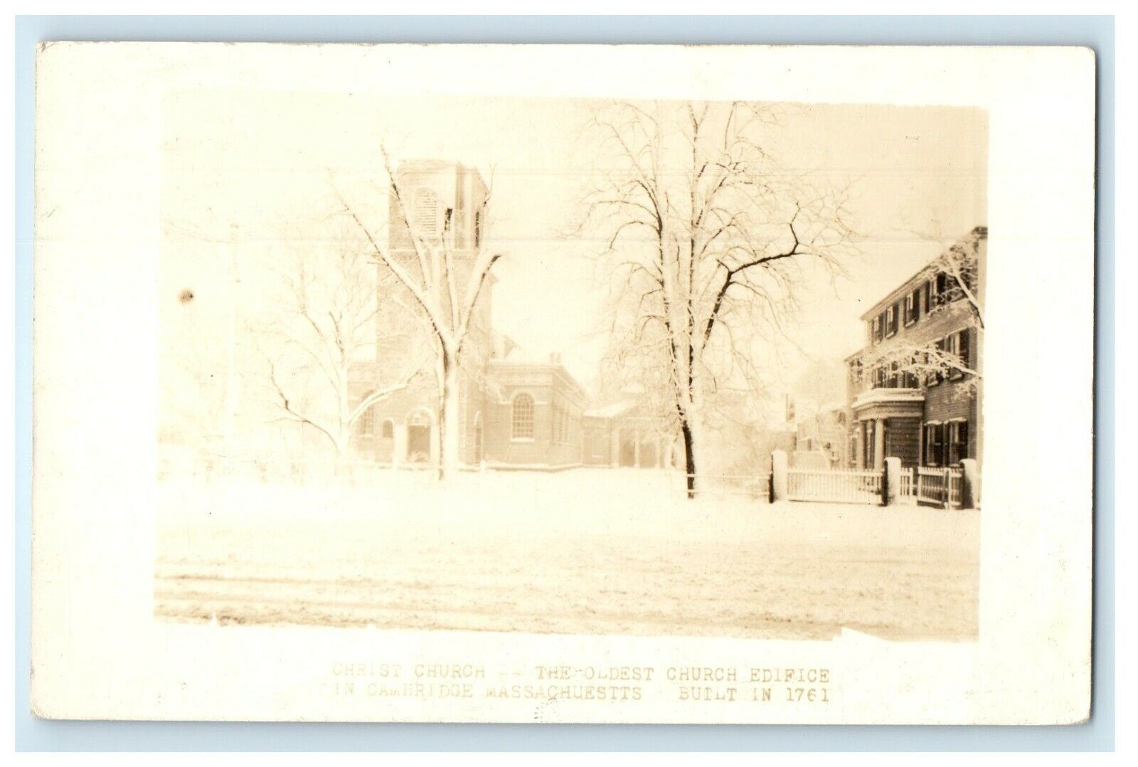 c1930\'s The Oldest Christ Church Edifice Cambridge MA RPPC Photo Postcard