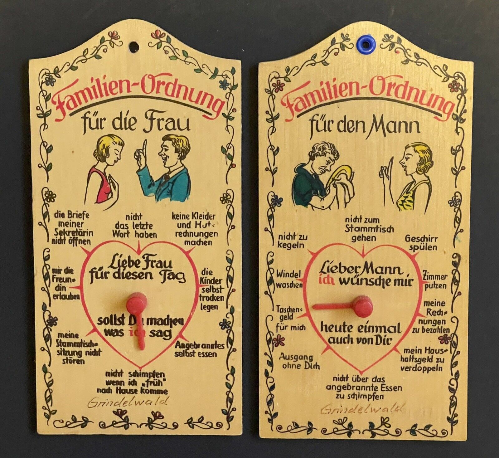 Vintage Funny German Wedding Barometer Wooden Rare