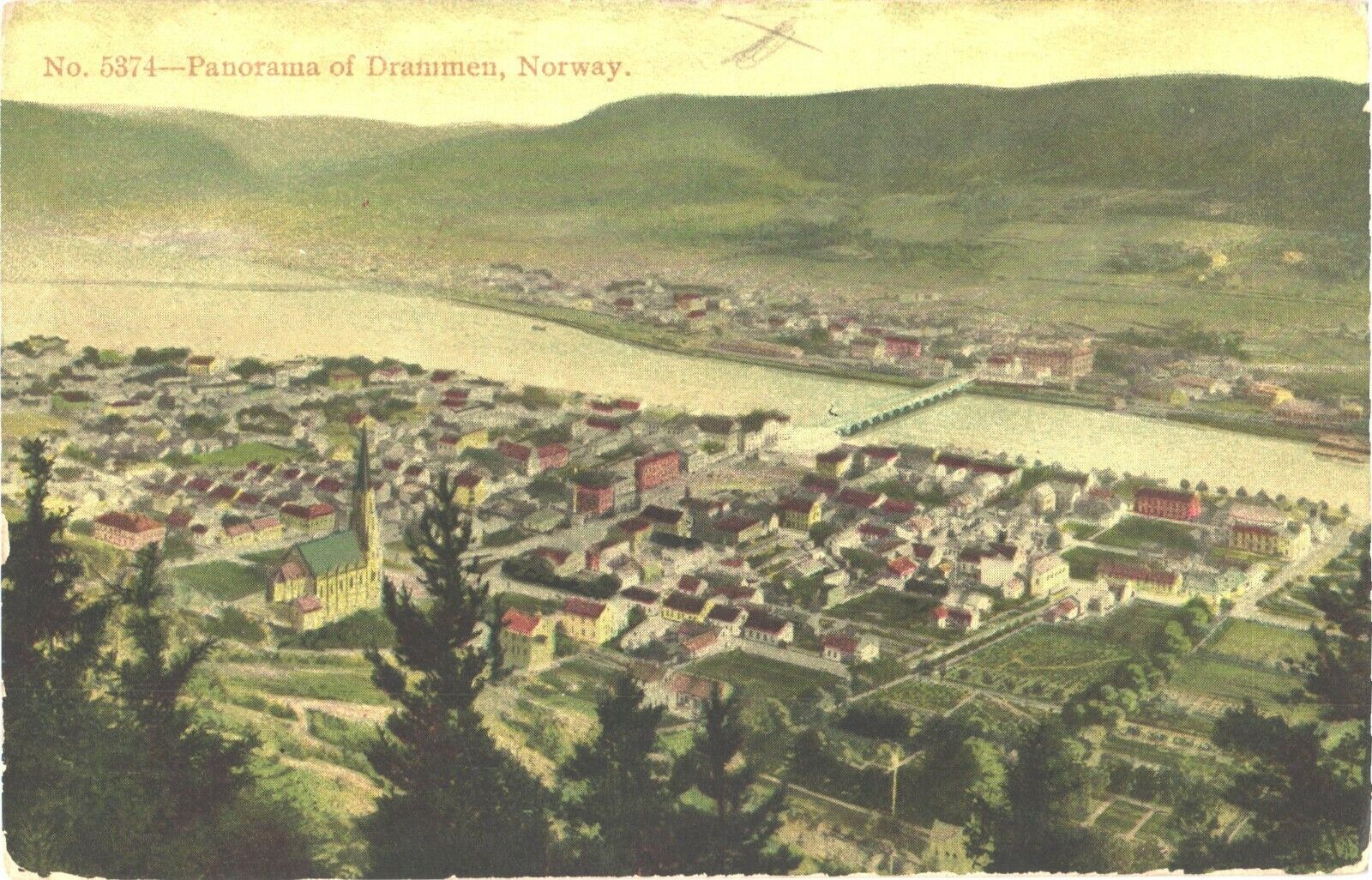 Panorama Of Drammen, The City, Port And The River, Viken, Norway Postcard