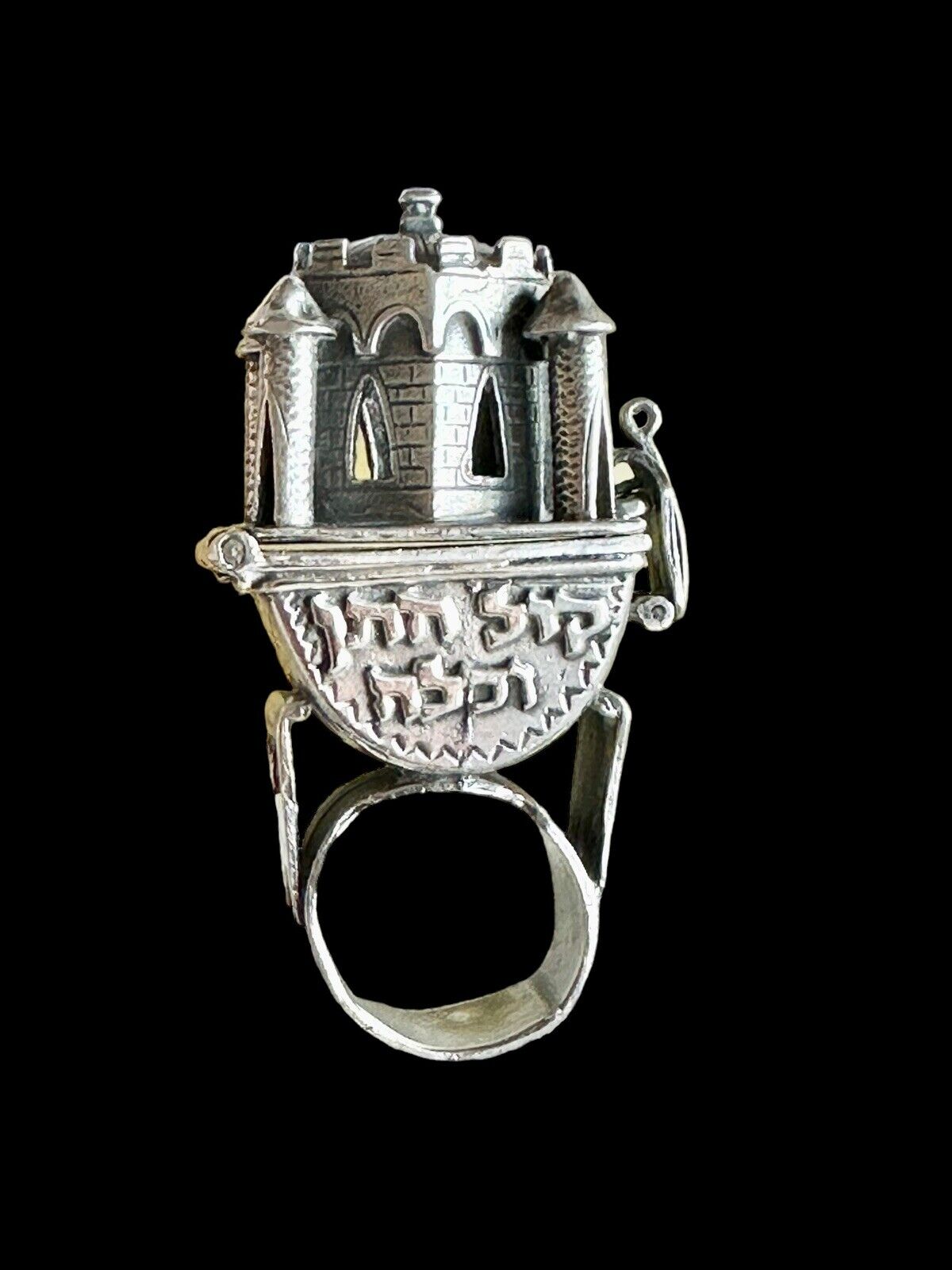 Antique Jewish Judaica 925 Silver Ceremonial Wedding Ring Besamim Ring Amulet