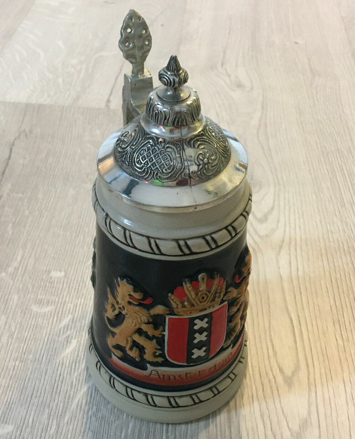 Vintage 9” Amsterdam Beer Stein Zoller & Born Handcrafted Souvenir .5 Liter