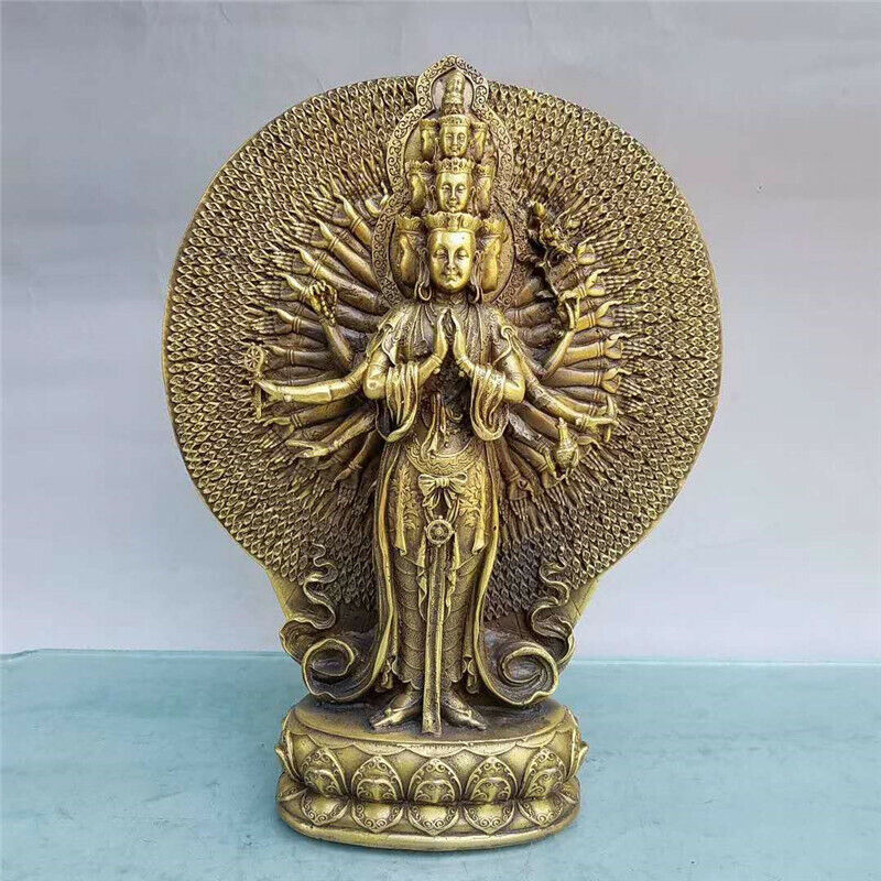 Retro Brass Standing Thousand-Hand Guanyin Statue Ornament Home Furnishings