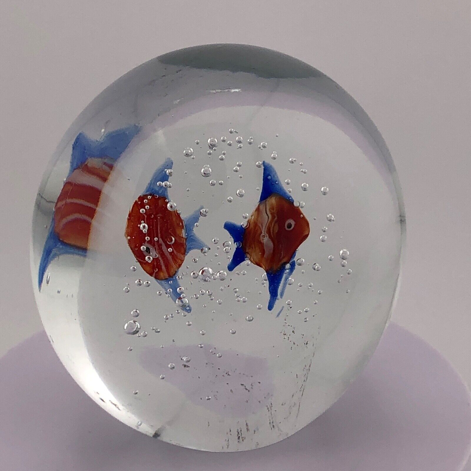 Vintage Art Blown Glass Aquarium Fish Sculpture Sphere Bubbles Paperweight