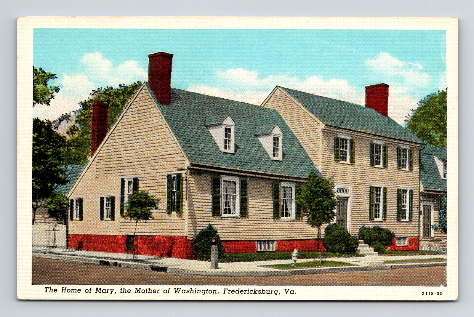 Linen Postcard Fredericksburg VA Virginia Home of Mary Mother of Washington