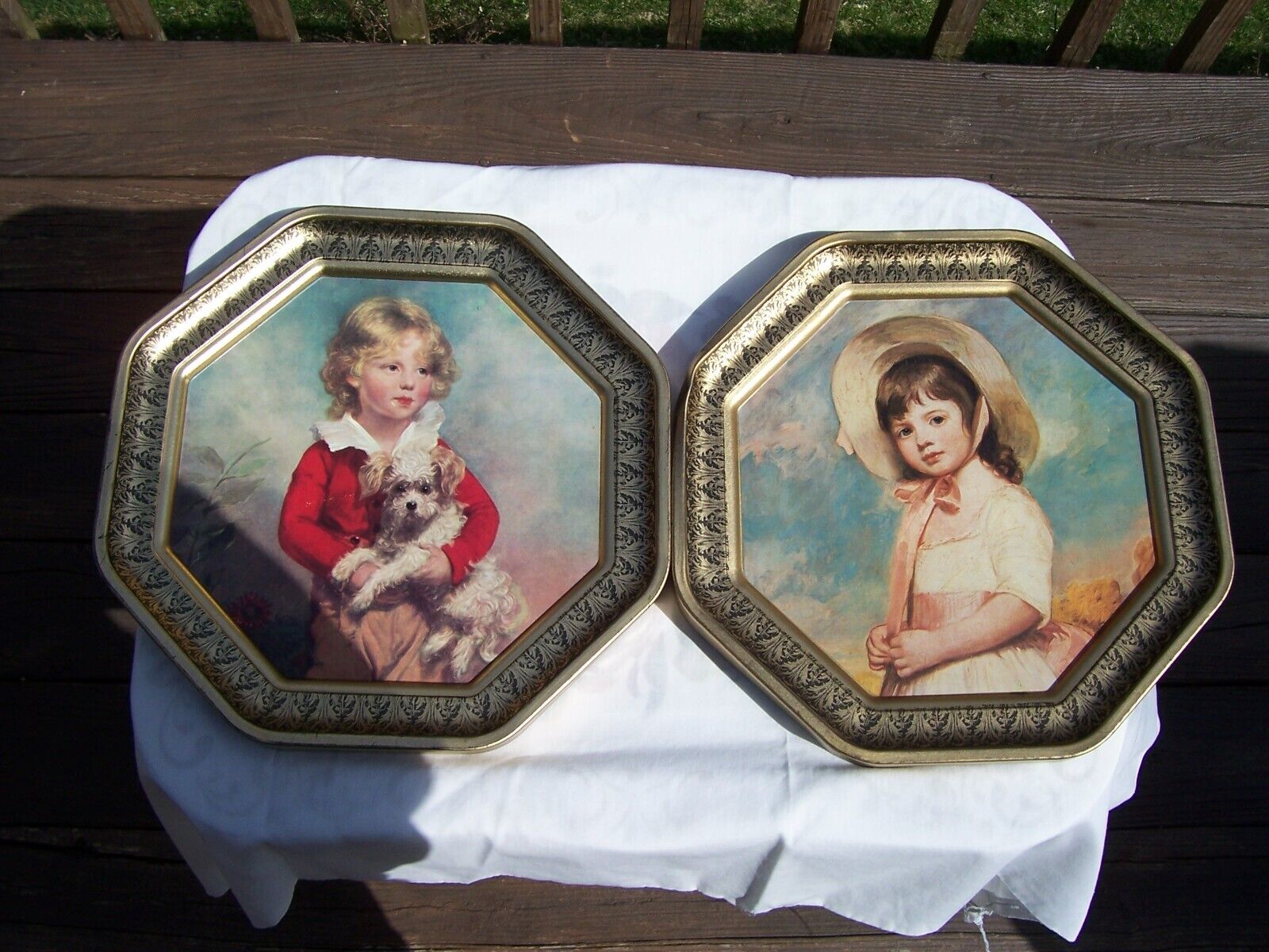 Two Old Tin Picture Lids Vintage