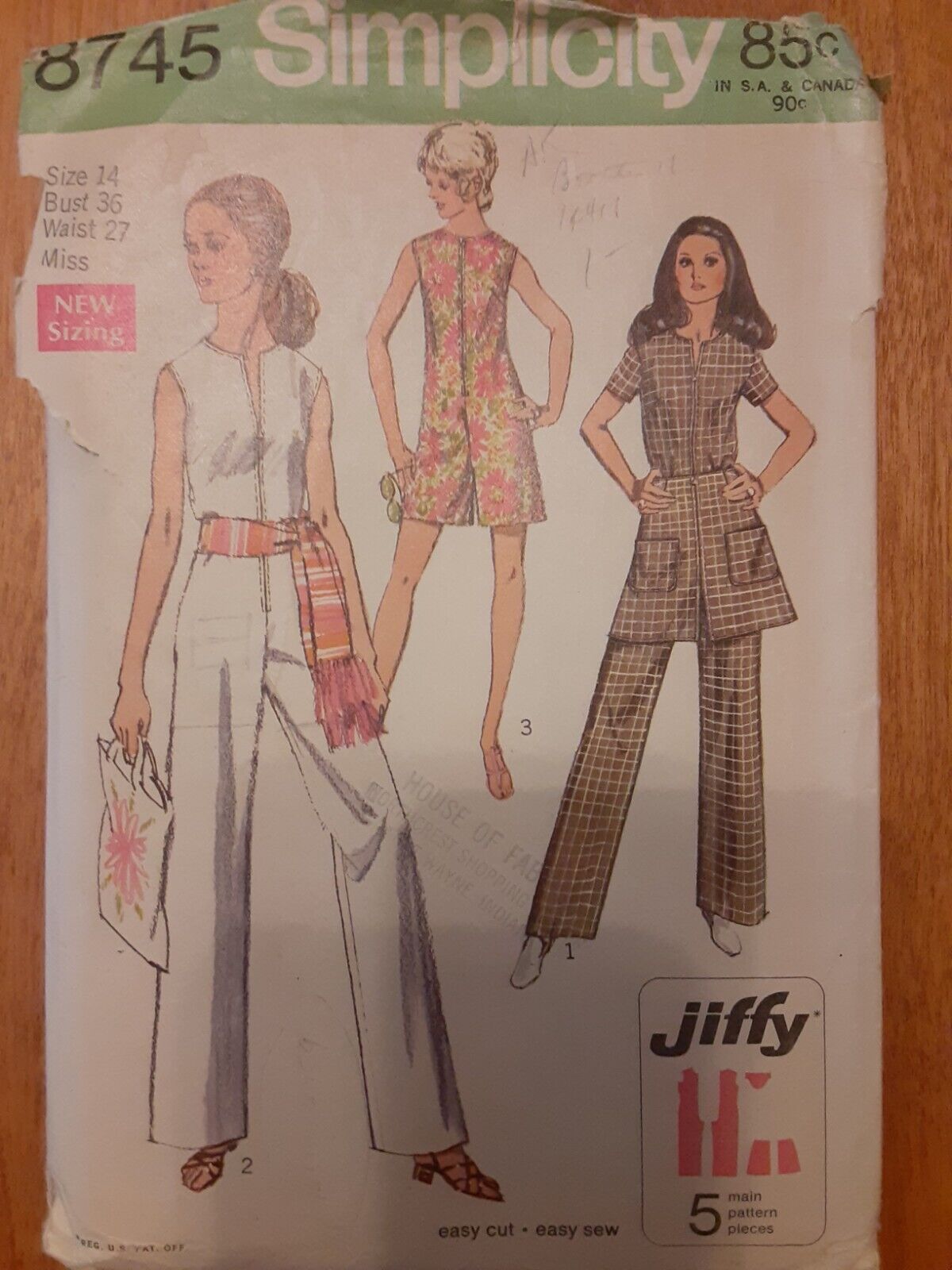 1970 Simplicity # 8745 Miss Size 14 Bust 36 Jumpsuit/2 Lengths & Mini-Skirt