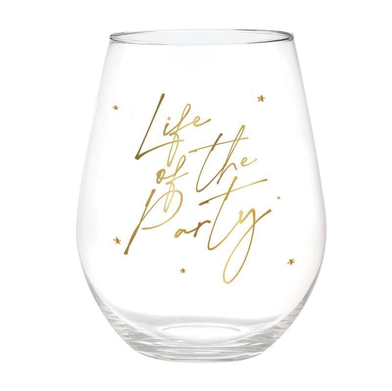Jumbo Stemless Wine Glass Life of Party Size 4in x 5.7in h, 30 oz Pack of 6