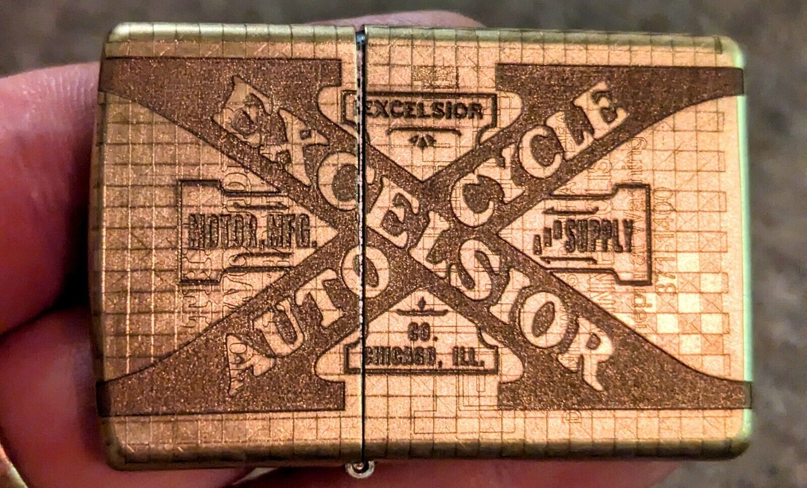 Excelsior Auto Cycle All Brass Zippo Lighter -classic Motorcycle Cool.  