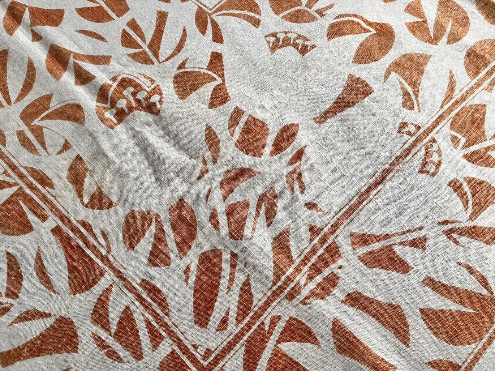 PERFECT FOR FALL Vintage Linen Tablecloth Rusty Pumpkin Orange 50x52